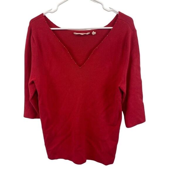 Soft Surroundings Size Large Red Gold Beaded‎ Sweater Rayon Nylon Spandex - Picture 1 of 6